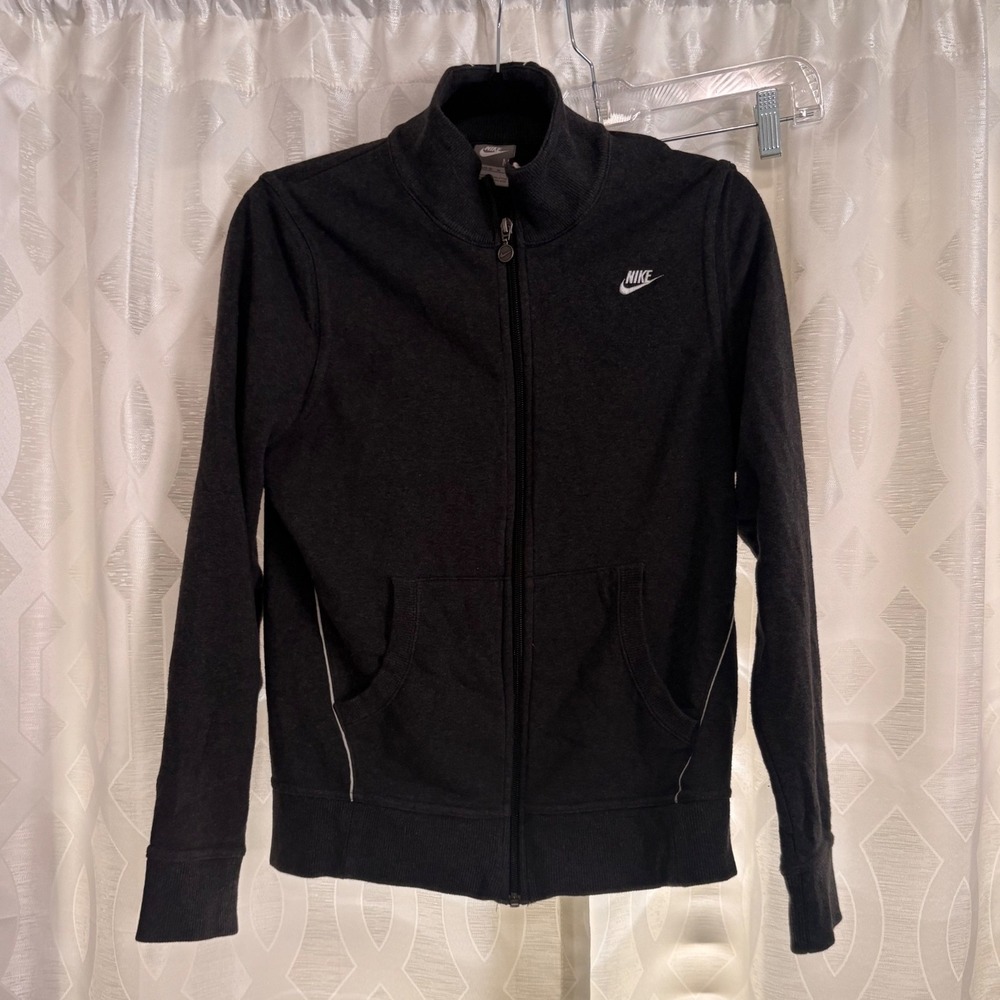 Nike Womens Charcoal Gray Full Zip Track Jacket Mock Neck Fleece Size M 8-10